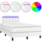 vidaXL Boxspringbett mit Matratze & LED Wei&szlig; 120x200 cm Kunstleder
