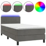 vidaXL Boxspringbett mit Matratze & LED Dunkelgrau 90x200 cm Samt
