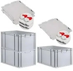 PROREGAL 3x Eurobox NextGen Grip mit Scharnierdeckel & roten Verschl&uuml;ssen |...