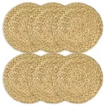 HMF Tischset rund geflochten aus Wasserhyazinthe, Platzset abwaschbar, 6er Set, 30 cm