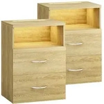 CASARIA&reg; Nachttisch 2er Set mit Schubladen & Beleuchtung Eiche