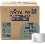 Toilettenpapier Box RECYCLING, 3-lagig, 75 Rollen x 180 Bl&auml;tter, Gro&szlig;packung f&uuml;r
