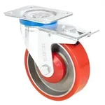 WAGNER Soft-Schwerlast Lenkrolle &Oslash; 125 mm, Stahl & Gusseisen, rot/silber, Bremse &