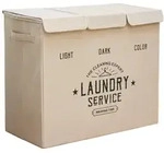 W&auml;schekorb 3 F&auml;cher - 84L W&auml;schesammler Beige mit Deckel - W&auml;sche Organizer...