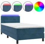 vidaXL Boxspringbett mit Matratze & LED Dunkelblau 90x200 cm Samt