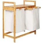 Lumaland W&auml;schekorb aus Bambus mit 2 ausziehbaren W&auml;sches&auml;cken - 73 x 64 x 33 -