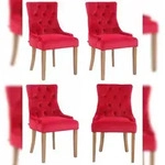 CLP 4er Set Esszimmerstuhl Aberdeen Samt rot/antik-hell
