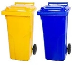 Mega Deal 2x PROREGAL 2-Rad-M&uuml;lltonne, 120 Liter, HDPE Kunststoff, Gelb & Blau,