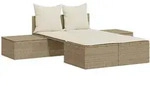 vidaXL Doppel-Sonnenliege mit Auflagen Beige Poly Rattan