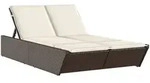 vidaXL Doppel-Sonnenliege mit Auflagen Braun Poly Rattan