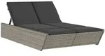 vidaXL Doppel-Sonnenliege mit Kissen Grau Poly Rattan