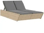 vidaXL Doppel-Sonnenliege mit Auflagen Beige Poly Rattan
