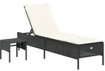 vidaXL Sonnenliege mit Tisch und Auflage Schwarz Poly-Rattan