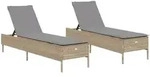 vidaXL Sonnenliegen mit Auflagen 2 Stk. Beige Poly Rattan