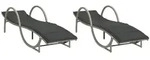 vidaXL Sonnenliegen 2 Stk. mit Auflagen Hellgrau Poly Rattan