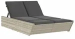 vidaXL Doppel-Sonnenliege mit Kissen Hellgrau Poly Rattan