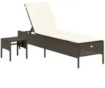 vidaXL Sonnenliege mit Tisch und Auflage Braun Poly Rattan
