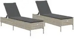 vidaXL Sonnenliegen mit Auflagen 2 Stk. Hellgrau Poly Rattan