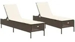 vidaXL Sonnenliegen mit Auflagen 2 Stk. Braun Poly Rattan