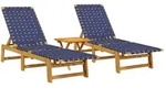 vidaXL Sonnenliegen 2 Stk. mit Tisch Dunkelblau Massivholz Akazie