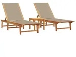 vidaXL Sonnenliegen 2 Stk. mit Tisch Taupe Massivholz Akazie Textilene
