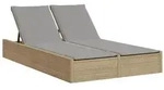 vidaXL Doppel-Sonnenliege mit Auflagen Beige Poly Rattan
