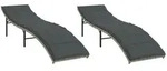 vidaXL Sonnenliegen 2 Stk. mit Auflagen Hellgrau Poly Rattan