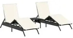 vidaXL Sonnenliegen 2 Stk. mit Tisch Schwarz Poly Rattan