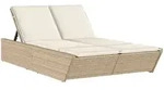 vidaXL Doppel-Sonnenliege mit Auflagen Beige Poly Rattan