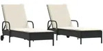 vidaXL Sonnenliegen mit Auflagen 2 Stk. Schwarz Poly Rattan