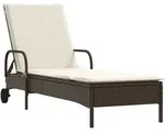 vidaXL Sonnenliege mit Rollen und Auflage Braun Poly Rattan