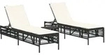 vidaXL Sonnenliegen 2 Stk. mit Tisch Schwarz Poly Rattan