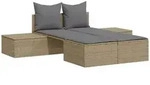vidaXL Doppel-Sonnenliege mit Auflagen Beige Poly Rattan