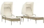vidaXL Sonnenliegen 2 Stk. mit Dach und Tisch Beige Poly Rattan