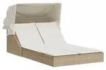 vidaXL Doppel-Sonnenliege mit Dach und Auflagen Beige Poly Rattan