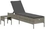 vidaXL Sonnenliege mit Tisch und Auflage Grau Poly Rattan