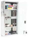 Relaxdays Medizinschrank, HxBxT: 57 x 27 x 12 cm, 4 Ablagen, Metall, Milchglas,