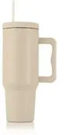 GOURMETmaxx Thermobecher mit Griff 1,2l beige inkl. Deckel & Strohhalm
