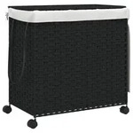 vidaXL W&auml;schekorb mit Rollen Schwarz 60x35x60,5 cm Rattan