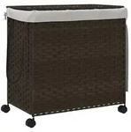 vidaXL W&auml;schekorb mit Rollen Dunkelbraun 60x35x60,5 cm Rattan
