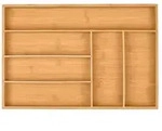 Relaxdays Besteckkasten, 6 F&auml;cher, Bambus, Schubladenkasten klein, Besteck &