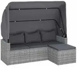 vidaXL 3-Sitzer-Gartensofa mit Dach und Fu&szlig;hocker Grau Poly Rattan
