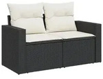 vidaXL Gartensofa mit Kissen 2-Sitzer Schwarz Poly Rattan