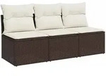 vidaXL Gartensofa mit Kissen 3-Sitzer Braun Poly Rattan