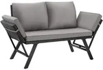 tectake Rattan-Loungesofa Sintra, verstellbare Armlehnen, 2in1 Hellgrau/Schwarz