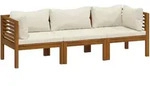 vidaXL 3-Sitzer-Gartensofa mit Creme Kissen Massivholz Akazie