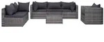 vidaXL 7-tlg. Garten-Sofagarnitur mit Polster&Kissen Poly Rattan Grau