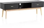 Lowboard FineBuy TV Schrank 150 cm Schwarz Schubladen Fernsehkommode Eiche