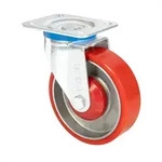 WAGNER Soft-Schwerlast Lenkrolle - &Oslash; 125 mm, Stahl & Gusseisen, rot/silber, Platte,