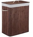 Relaxdays W&auml;schekorb Bambus mit Deckel, rechteckiger W&auml;schesammler, 2 F&auml;cher, 95 l